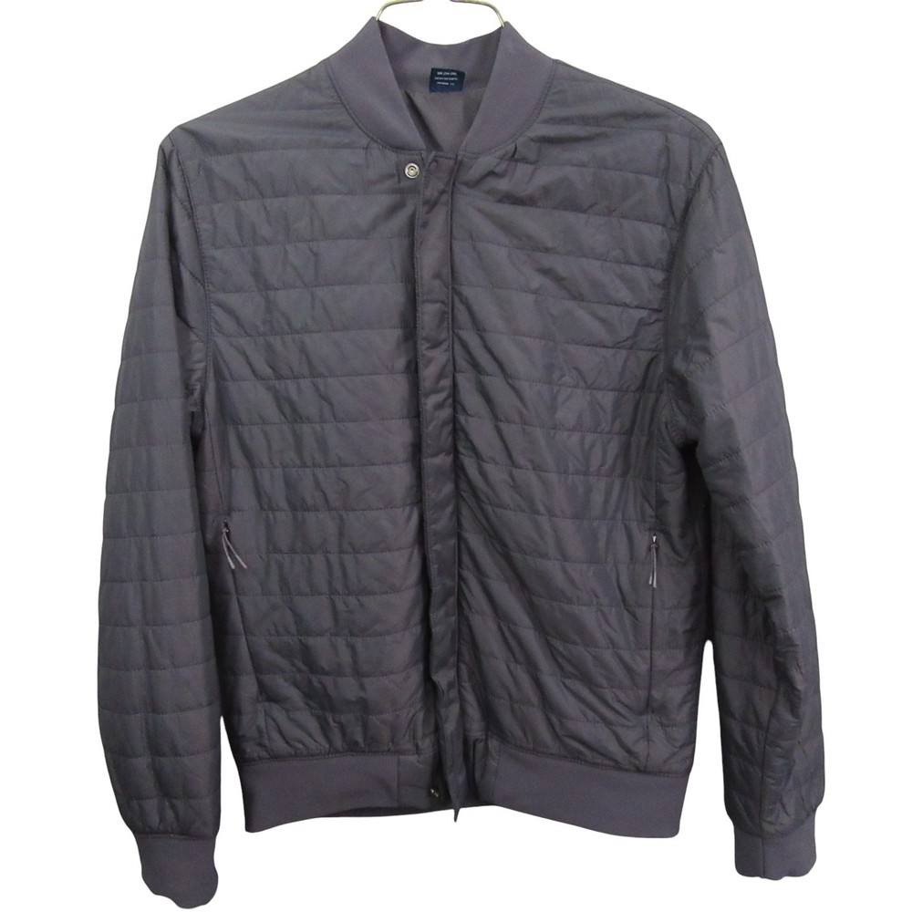 George Mens Quilted Jacket S Gray Lined Full Zip Snap Bomber Pocket